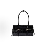 PRADA brand Logo magnetic clasp flip-top shoulder bag, medium size for women, black